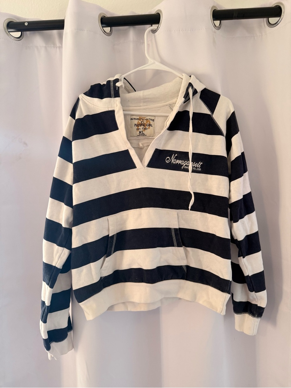 Striped Hooded Pullover Sweatshirt - Navy & White